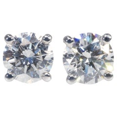 Elegant 18k White Gold Stud Earrings 1.03ct Natural Diamonds, GIA Certificate