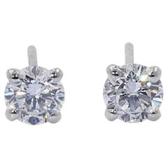 Elegant 18k White Gold Stud Earrings with 0.80 Ct Natural Diamonds GIA Cert