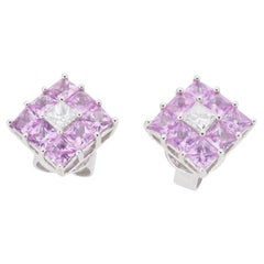 18K White Gold Stud Earrings with 2.9 ct Sapphires and Natural Diamonds IGI Cert