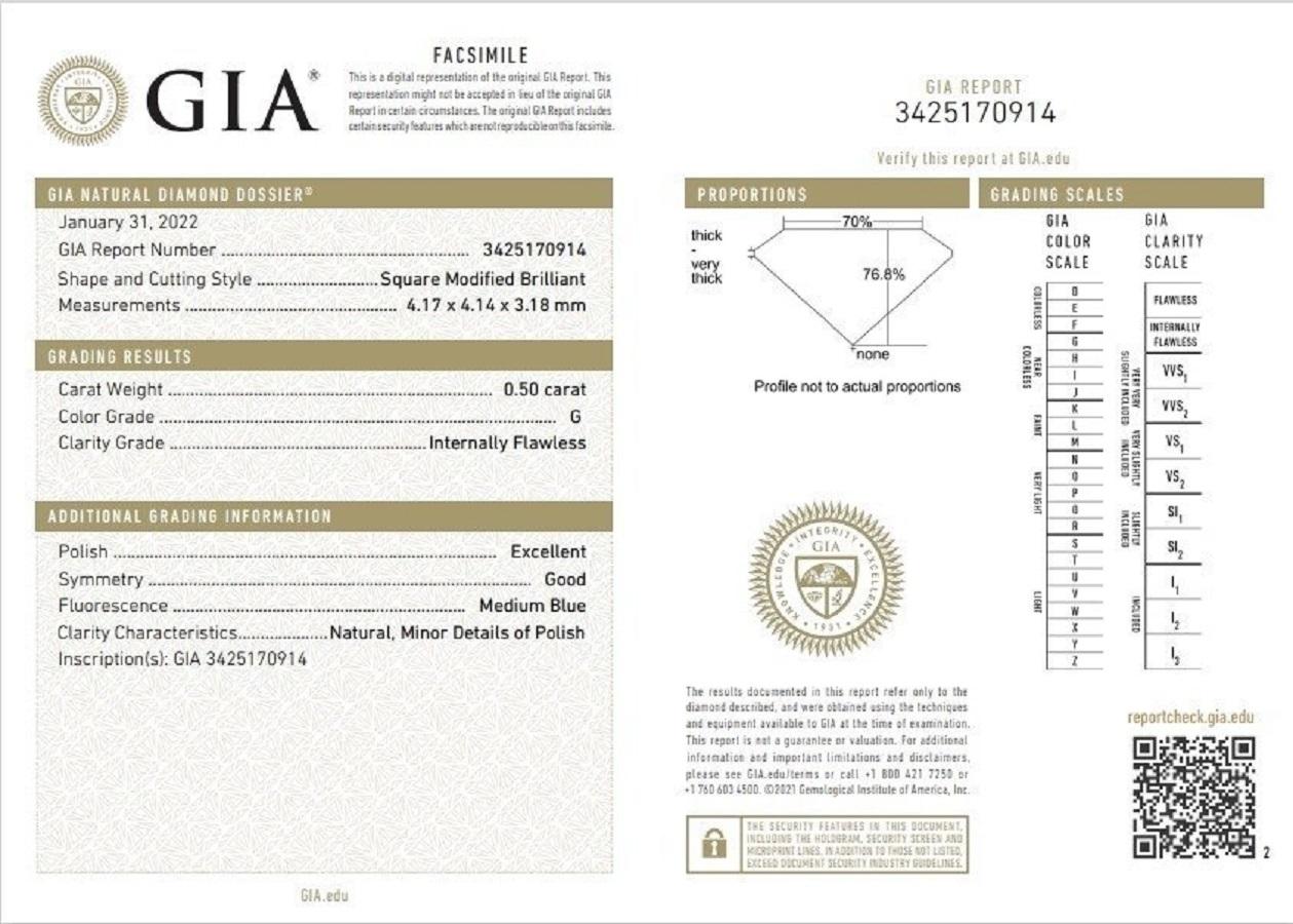 Princess Cut Elegant 18k White Gold Three Stone Ring 0.86ct Natural Diamonds GIA Certificate