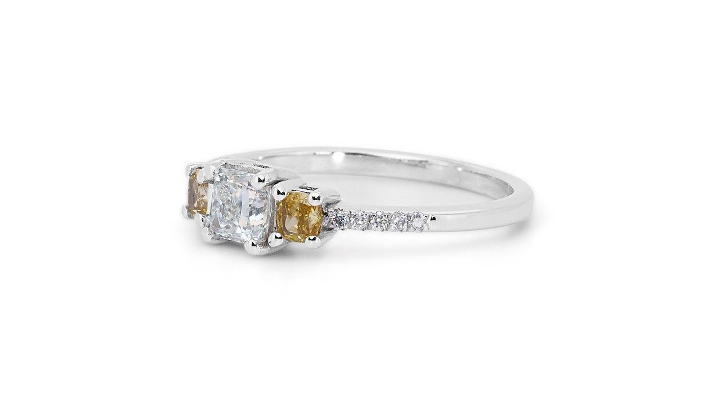 Women's Elegant 18k White Gold Three Stone Ring 0.86ct Natural Diamonds GIA Certificate