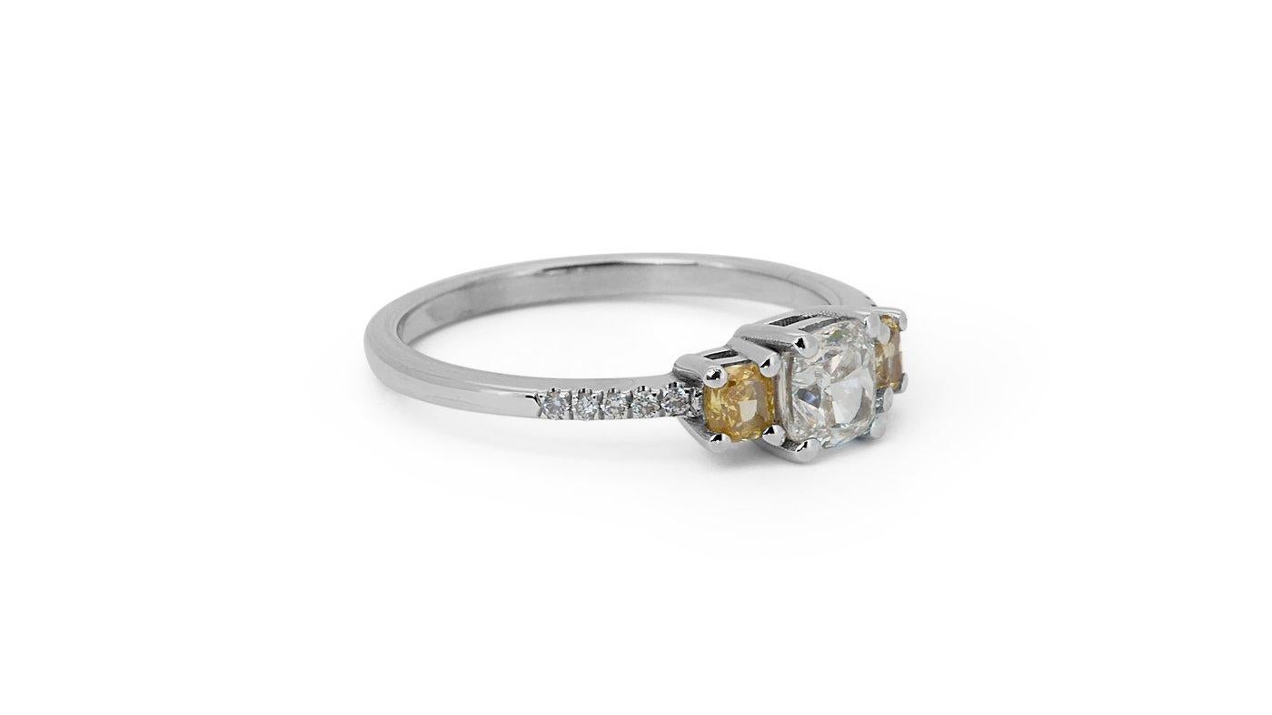 Elegant 18k White Gold Three Stone Ring 0.86ct Natural Diamonds GIA Certificate 1