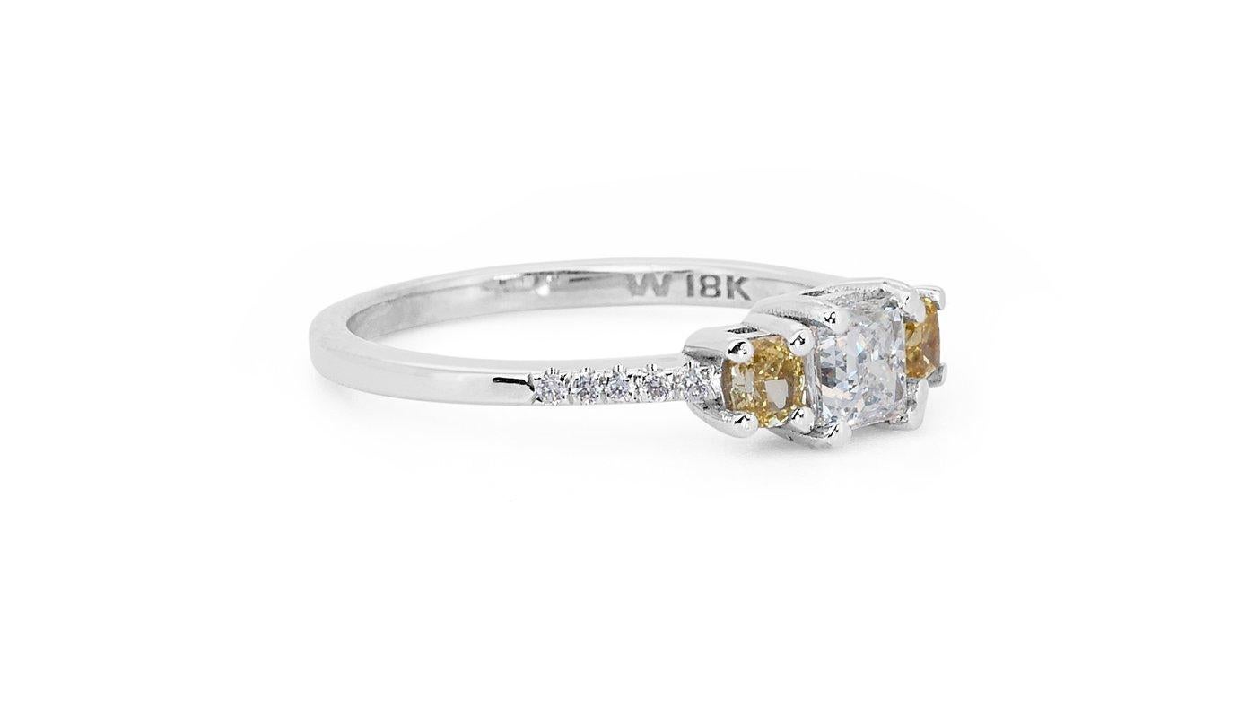 Elegant 18k White Gold Three Stone Ring 0.86ct Natural Diamonds GIA Certificate 3
