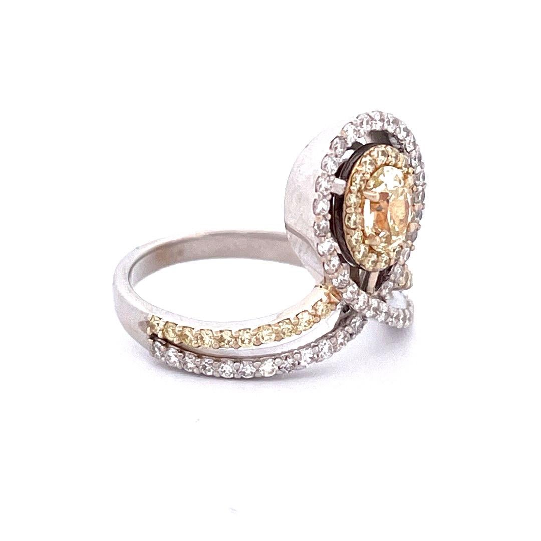 Modern Elegant 18k White Gold Yellow Diamond Ring For Sale