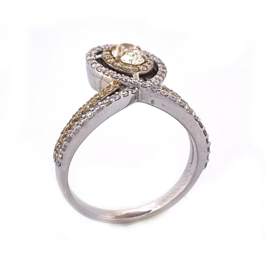 Women's Elegant 18k White Gold Yellow Diamond Ring For Sale