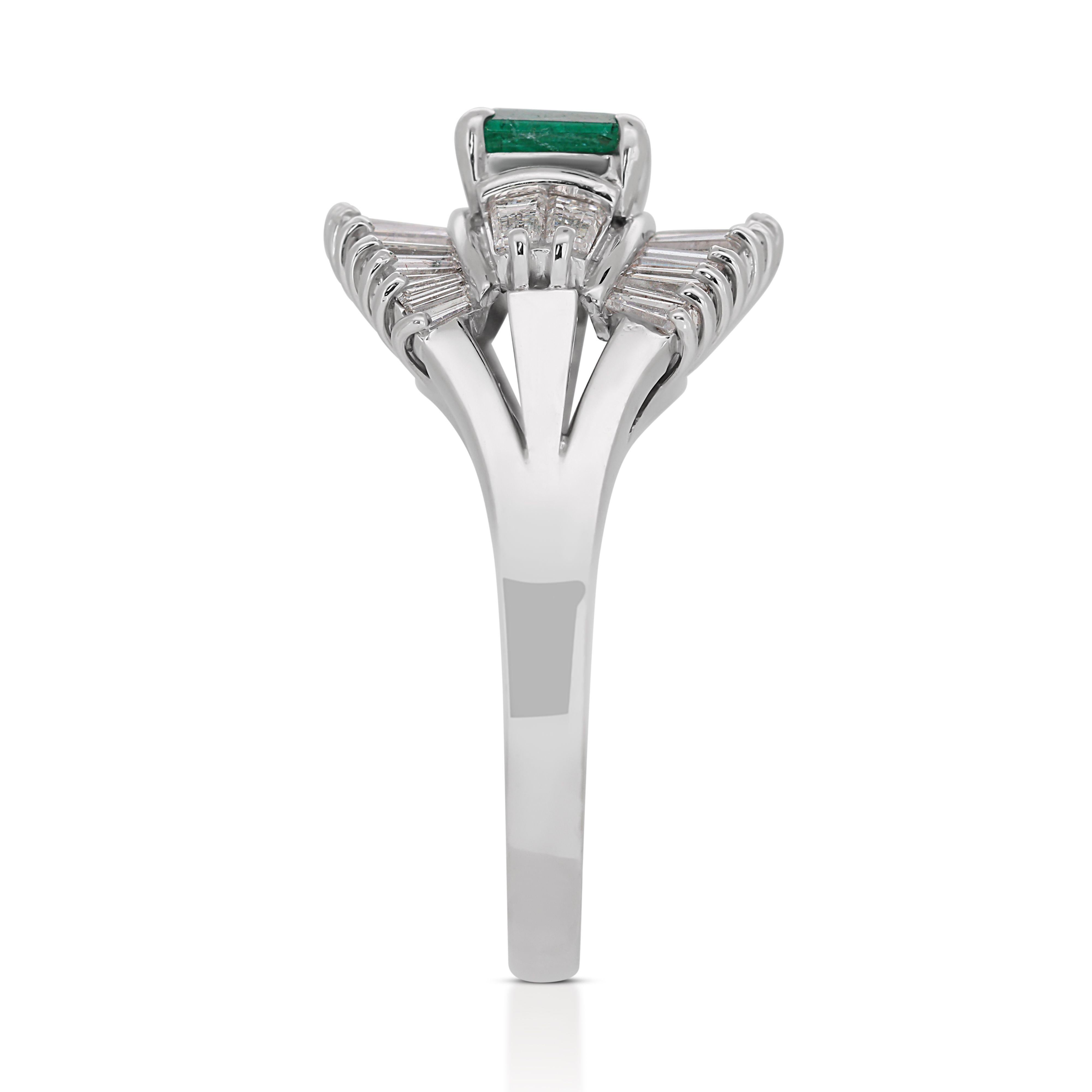 Elegant 18k White Larry Emerald & Diamond Ring Gold with 1.64 Ct. NGI Cert In New Condition For Sale In רמת גן, IL