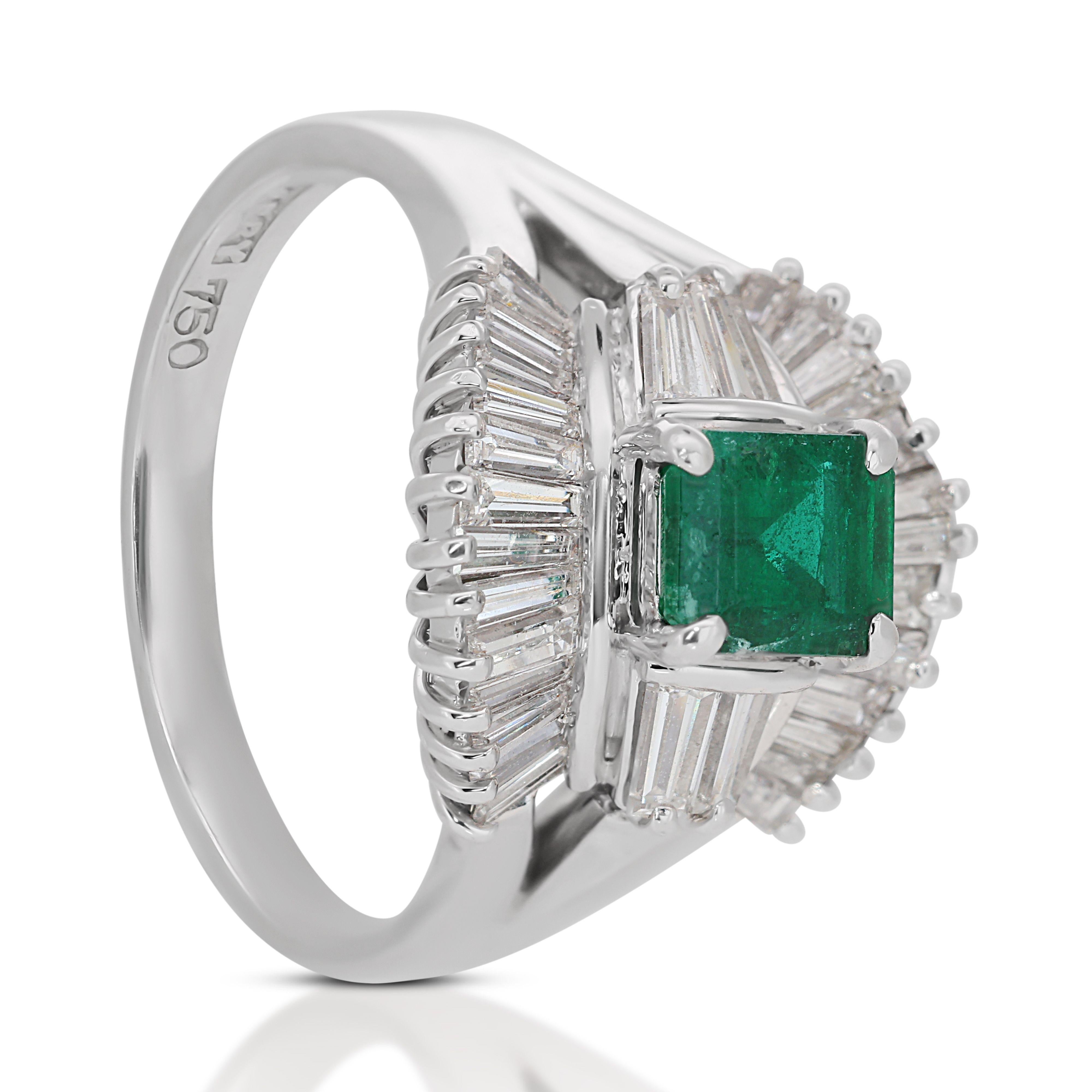 Elegant 18k White Larry Emerald & Diamond Ring Gold with 1.64 Ct. NGI Cert For Sale 1