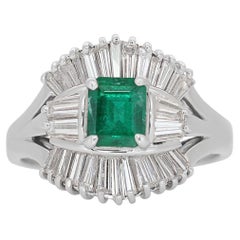 Elegant 18k White Larry Emerald & Diamond Ring Gold with 1.64 Ct. NGI Cert