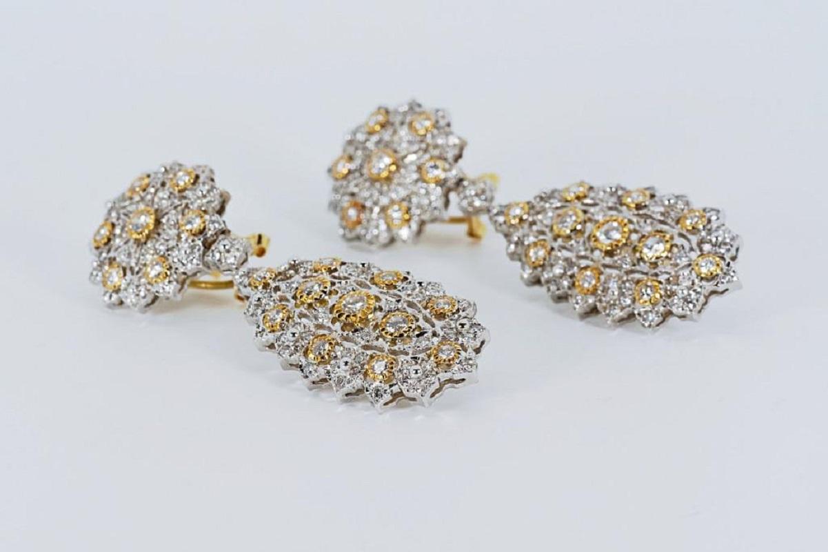 Brilliant Cut Elegant 18K White & Yellow Gold Diamond Earrings with 3.50 ct Natural Diamonds