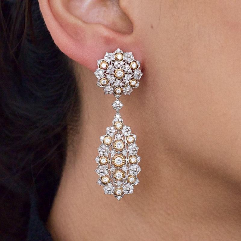 Women's Elegant 18K White & Yellow Gold Diamond Earrings with 3.50 ct Natural Diamonds