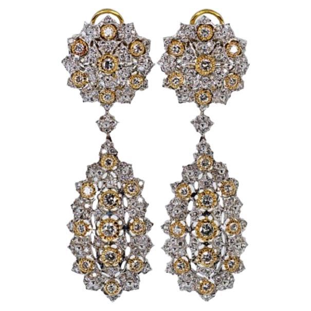 Elegant 18K White & Yellow Gold Diamond Earrings with 3.50 ct Natural Diamonds