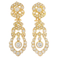 Elegant 18k Yellow Gold 4.47ctw VVS E Diamond Dangle Drop Omega Earrings