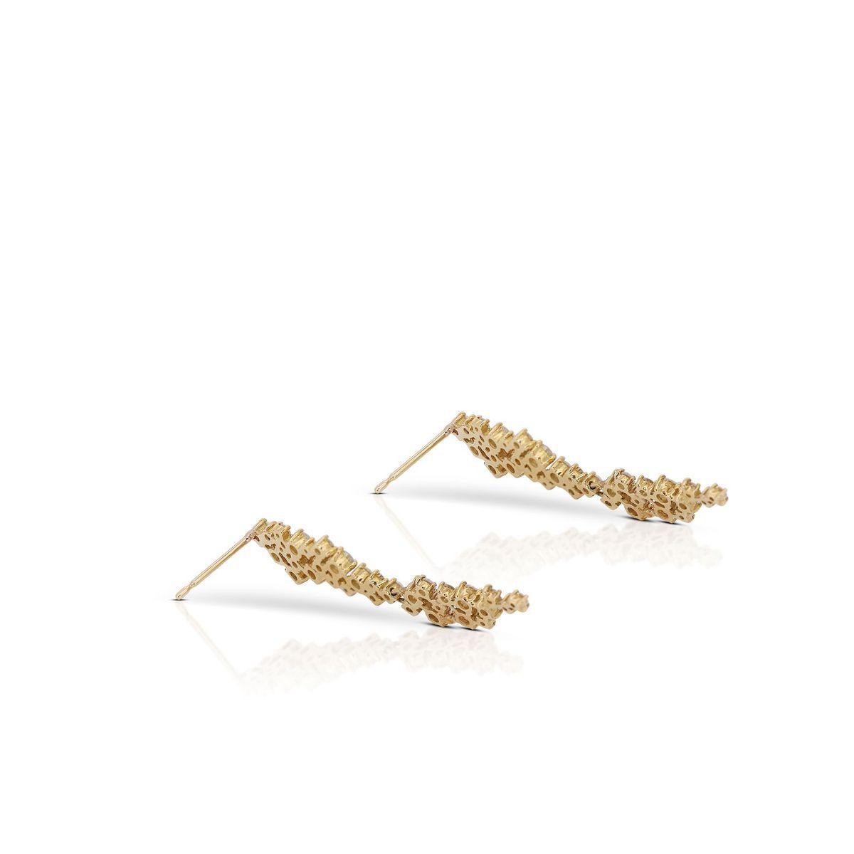 Elegant 18k Yellow Gold Drop Earrings with 1.60 Natural Round Diamonds, NGI Cert For Sale 3