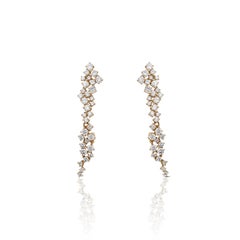 Used Elegant 18k Yellow Gold Drop Earrings with 1.60 Natural Round Diamonds, NGI Cert