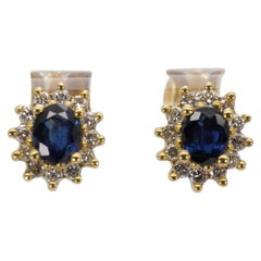 Elegant 18k Yellow Gold Earrings W/ 0.88 Ct Natural Sapphire 
Diamond, NGI Cert