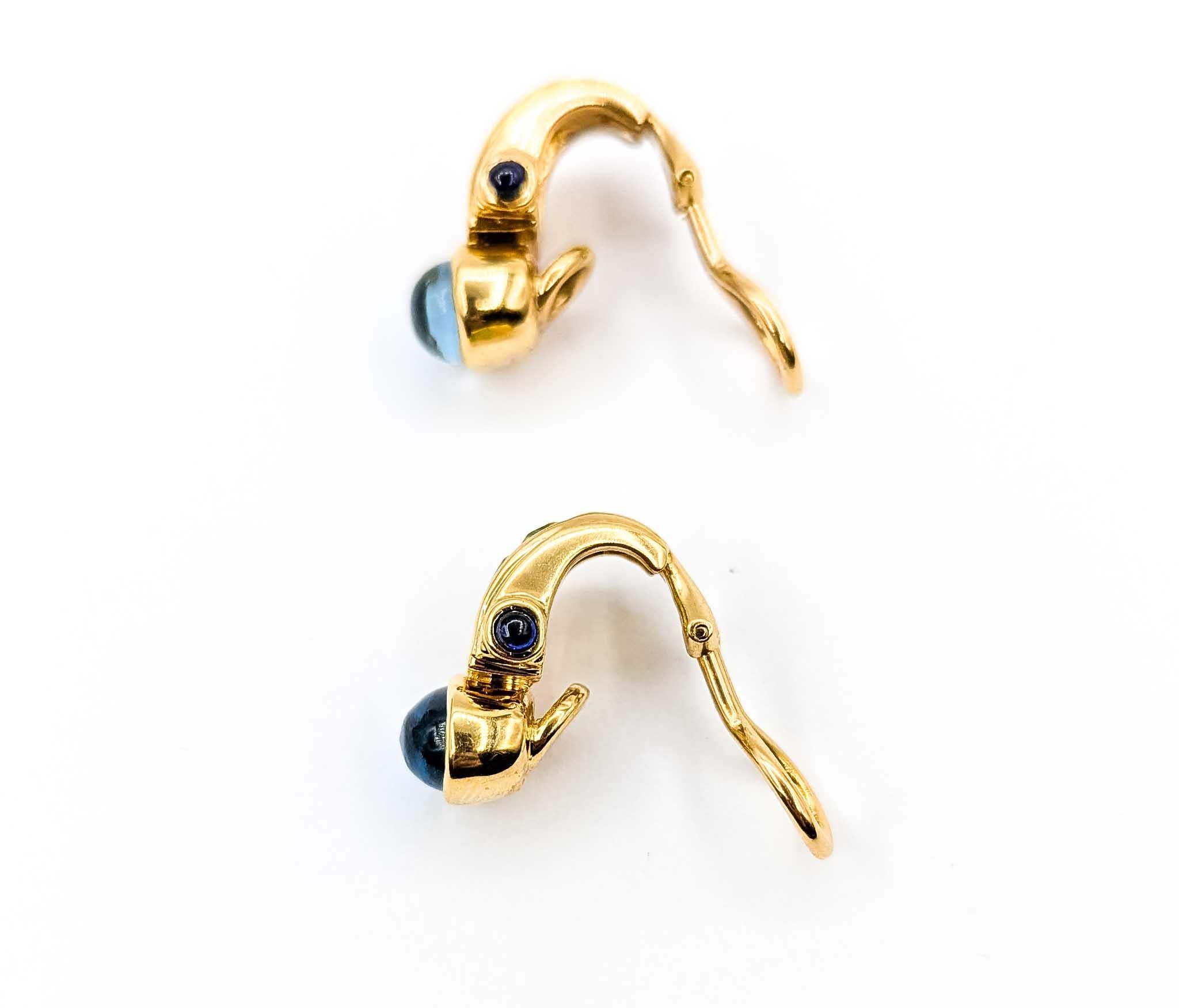 De las mujeres Elegantes Pendientes de Oro Amarillo de 18k con Topacio Azul Suizo y Peridoto Verde Manzana en venta