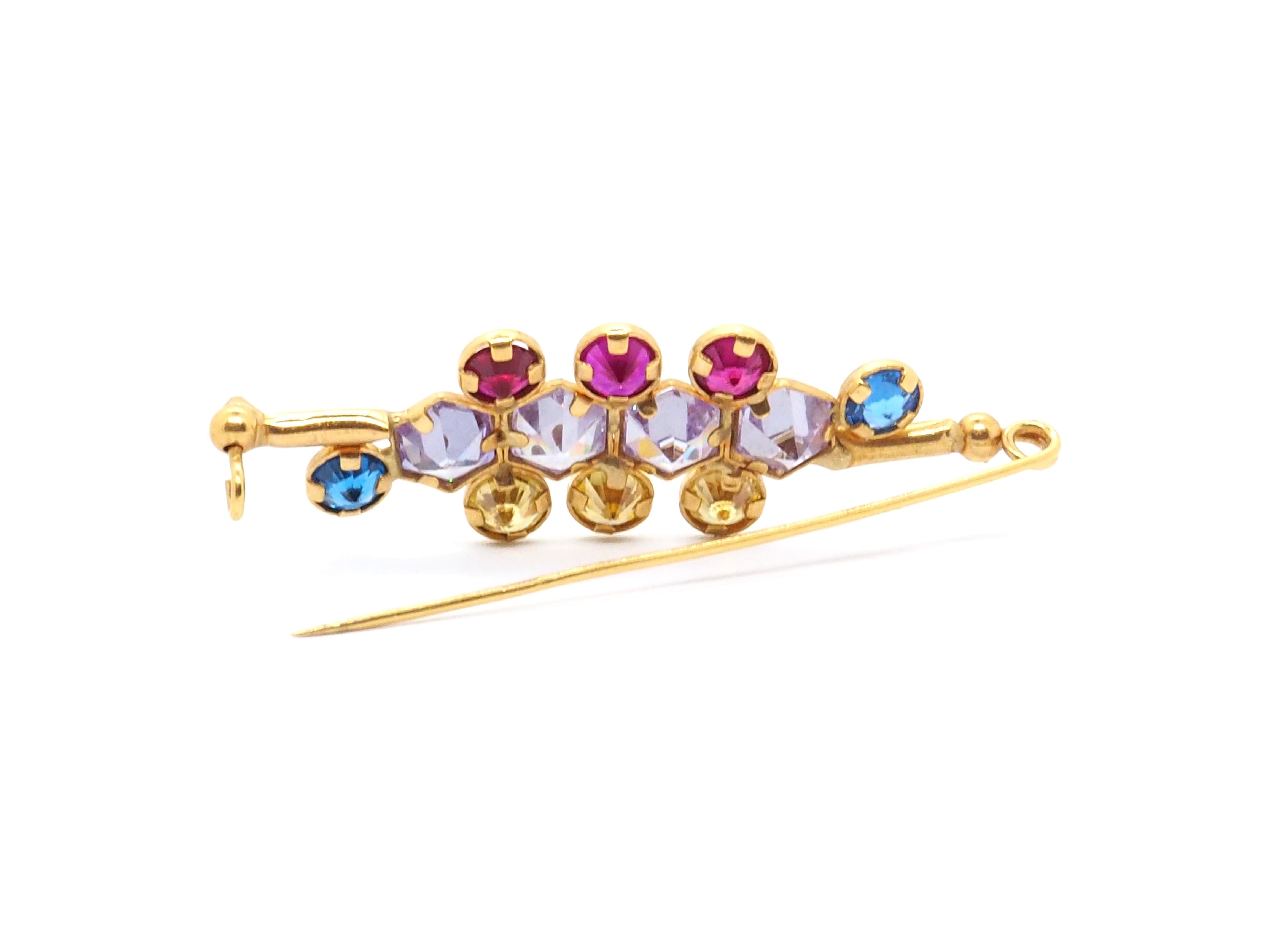 Gemstone Brooch 18K Yellow Gold In Excellent Condition For Sale In Geneva, CH