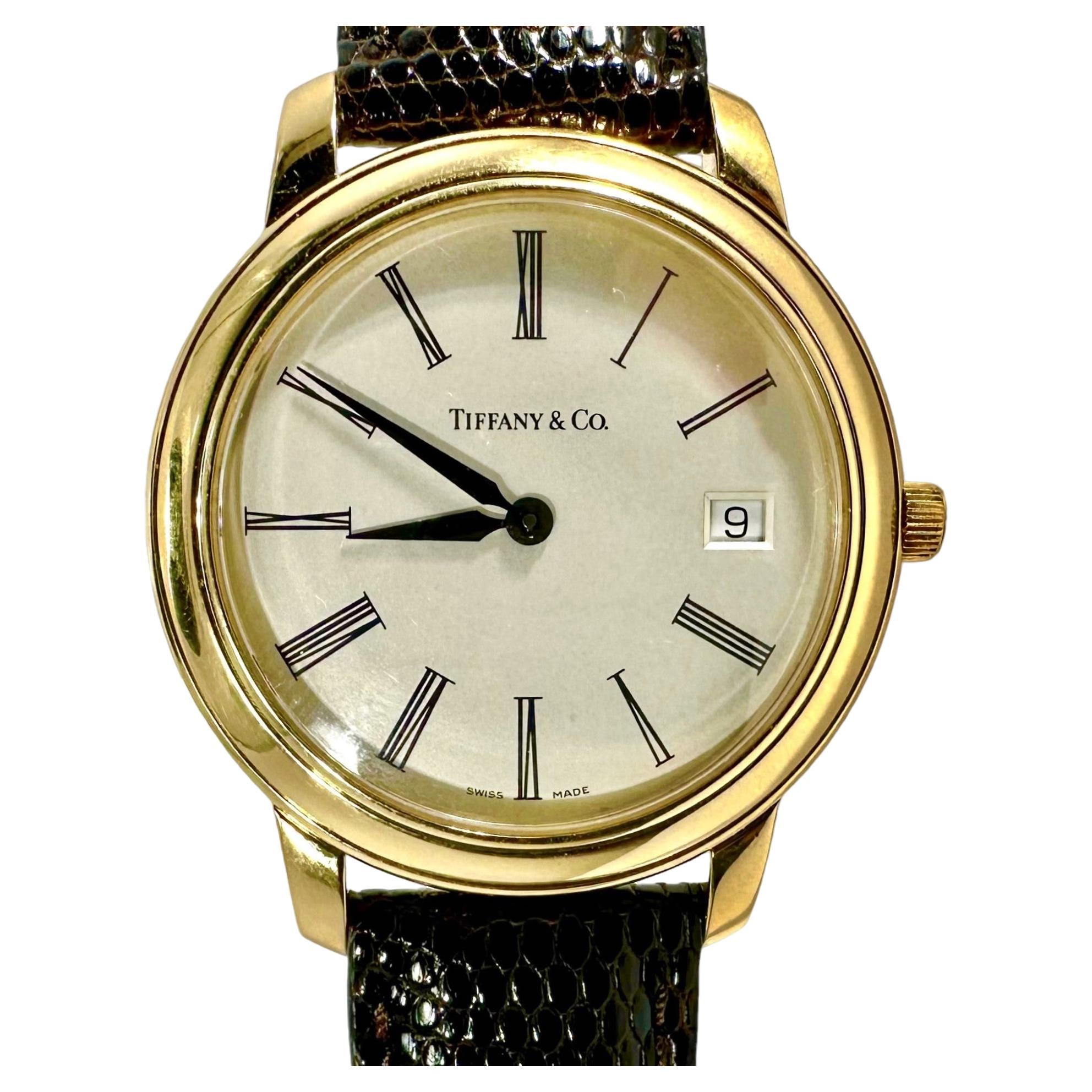 Eleganter Herren aus 18 Karat Gelbgold Tiffany & Co. Quarzwerk Armbanduhr 