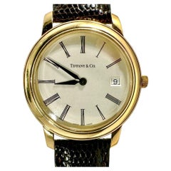 Retro Elegant 18k Yellow Gold Gents Tiffany & Co. Quartz Movement Wrist Watch 