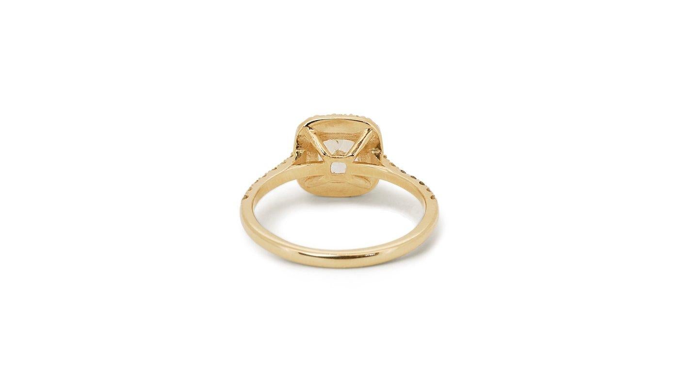 Elegant 18k Yellow Gold Halo Fancy Ring with 1.7 Natural Diamonds Igi Cert 3