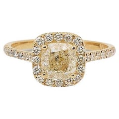 Elegant 18k Yellow Gold Halo Fancy Ring with 1.7 Natural Diamonds Igi Cert