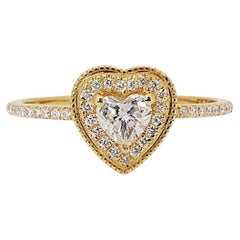 Elegant 18k Yellow Gold Halo Heart Ring with 0.55 Ct Natural Diamonds IGI Cert