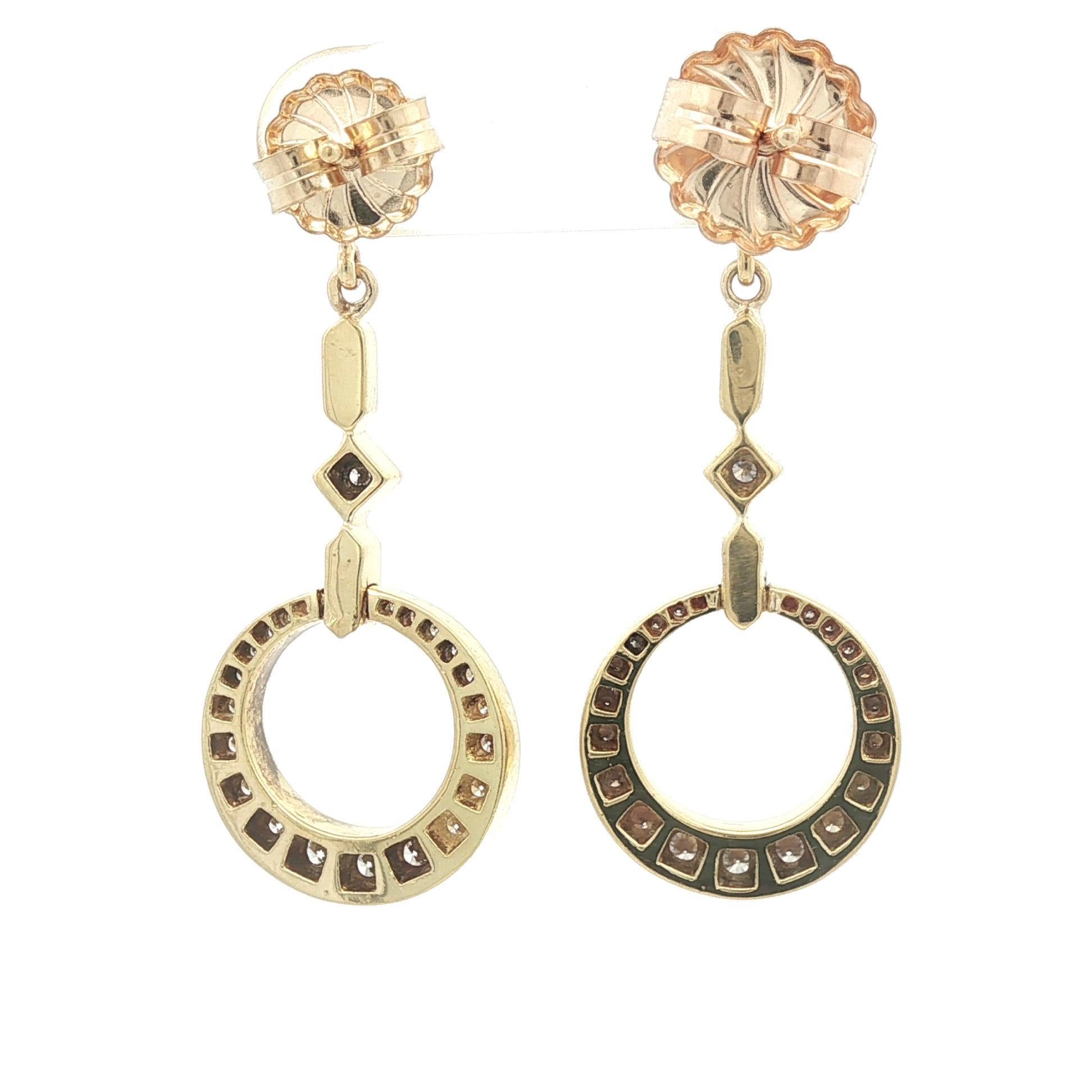 Elegant 18k Yellow Gold High Quality 1ct Round Diamond Dangle Drop Earrings in vendita 4