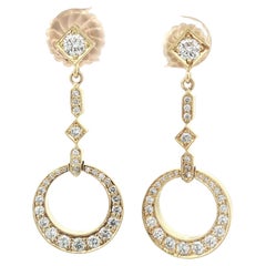 Elegant 18k Yellow Gold High Quality 1ct Round Diamond Dangle Drop Earrings