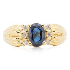 Elegant 18k Yellow Gold Ring 1 carat of Natural Sapphire & Diamonds NGI Cert