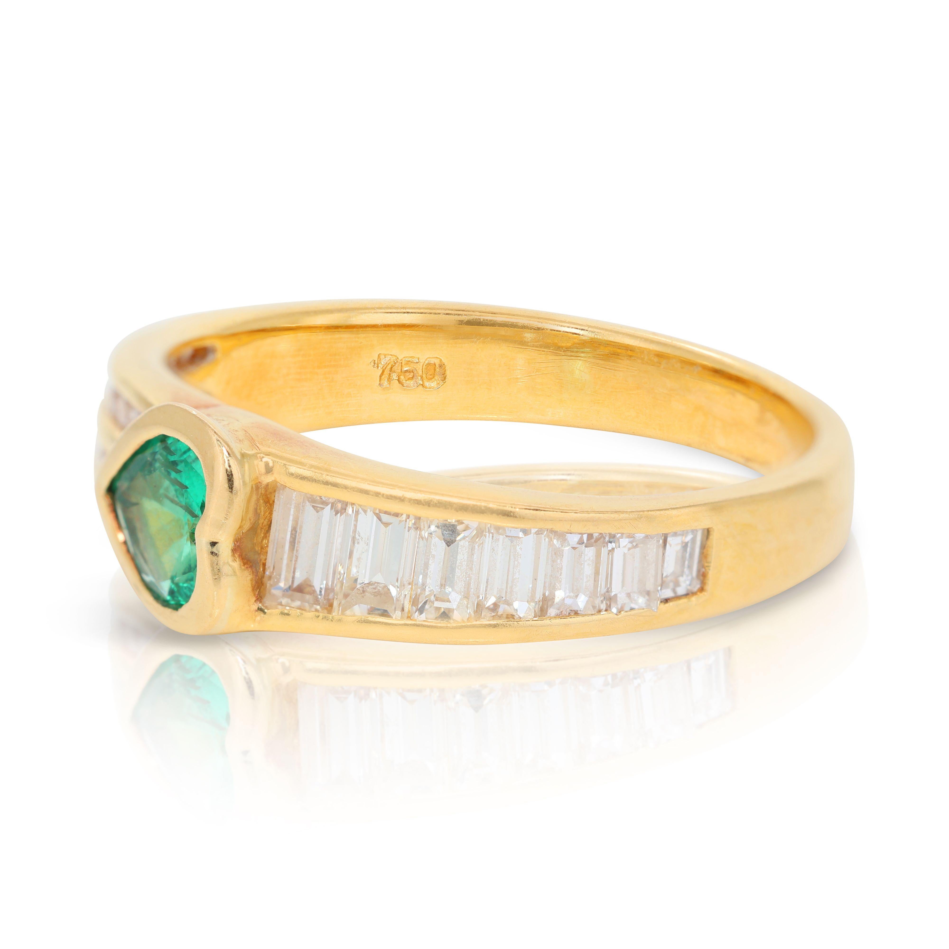Elegant 18k Yellow Gold Ring with 0.70 Ct Natural Emerald and Diamonds NGI Cert For Sale 2