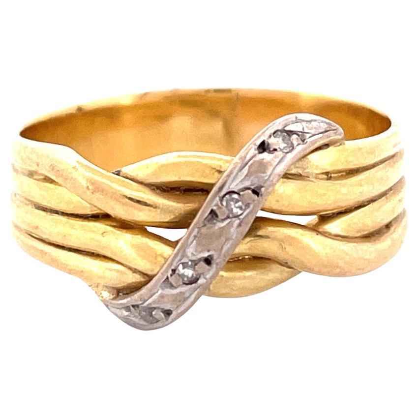 Elegant 18k Yellow Gold Rope Diamond Ring For Sale