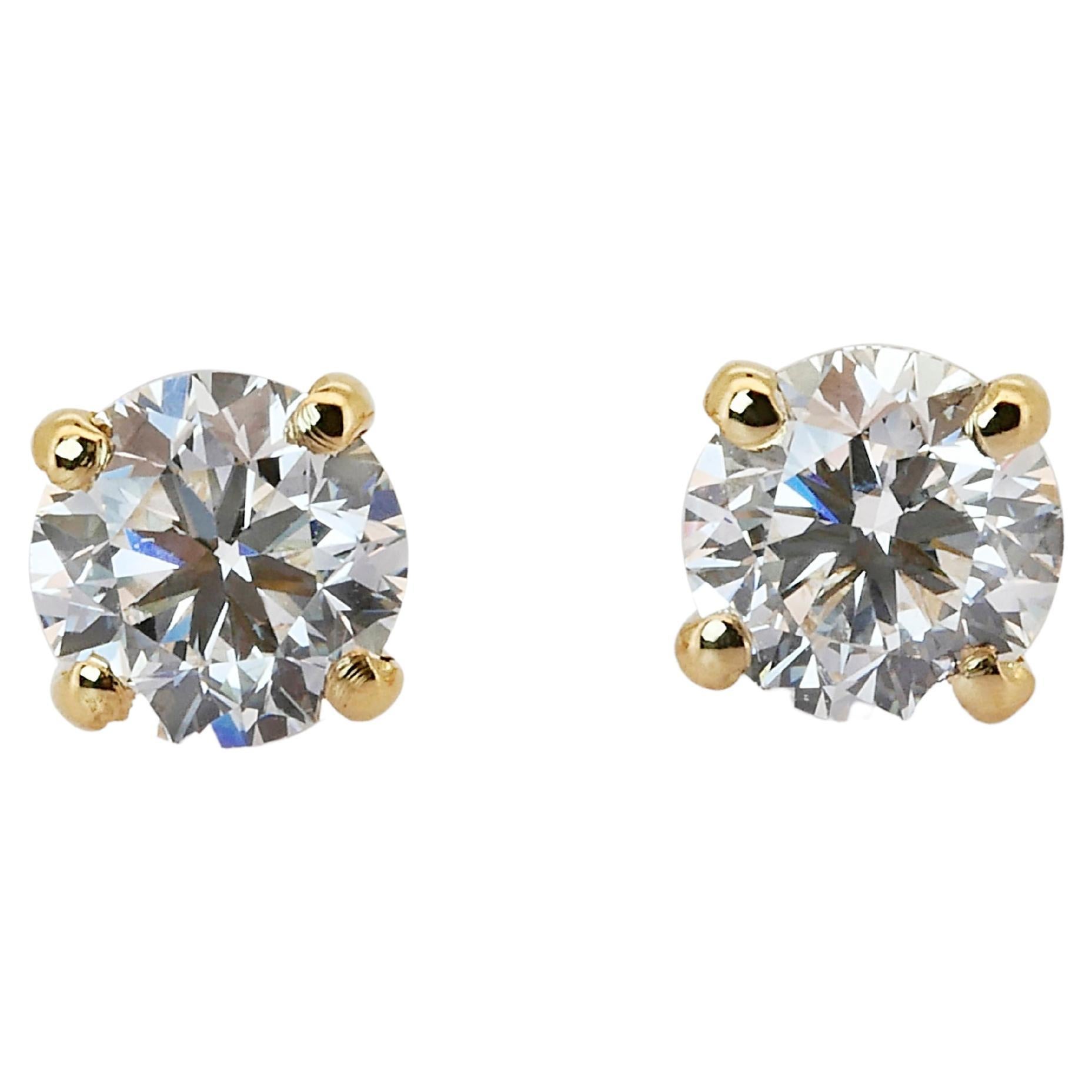 18k Yellow Gold Stud Earrings with 1.42 Carat Natural Diamonds