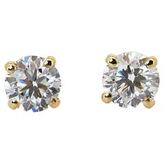 Elegant 18k Yellow Gold Stud Earrings w/ 1.02 Carat Natural Diamonds AIG Cert