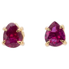 Elegant 18k Yellow Gold Stud Earrings with 0.16 Natural Rubies