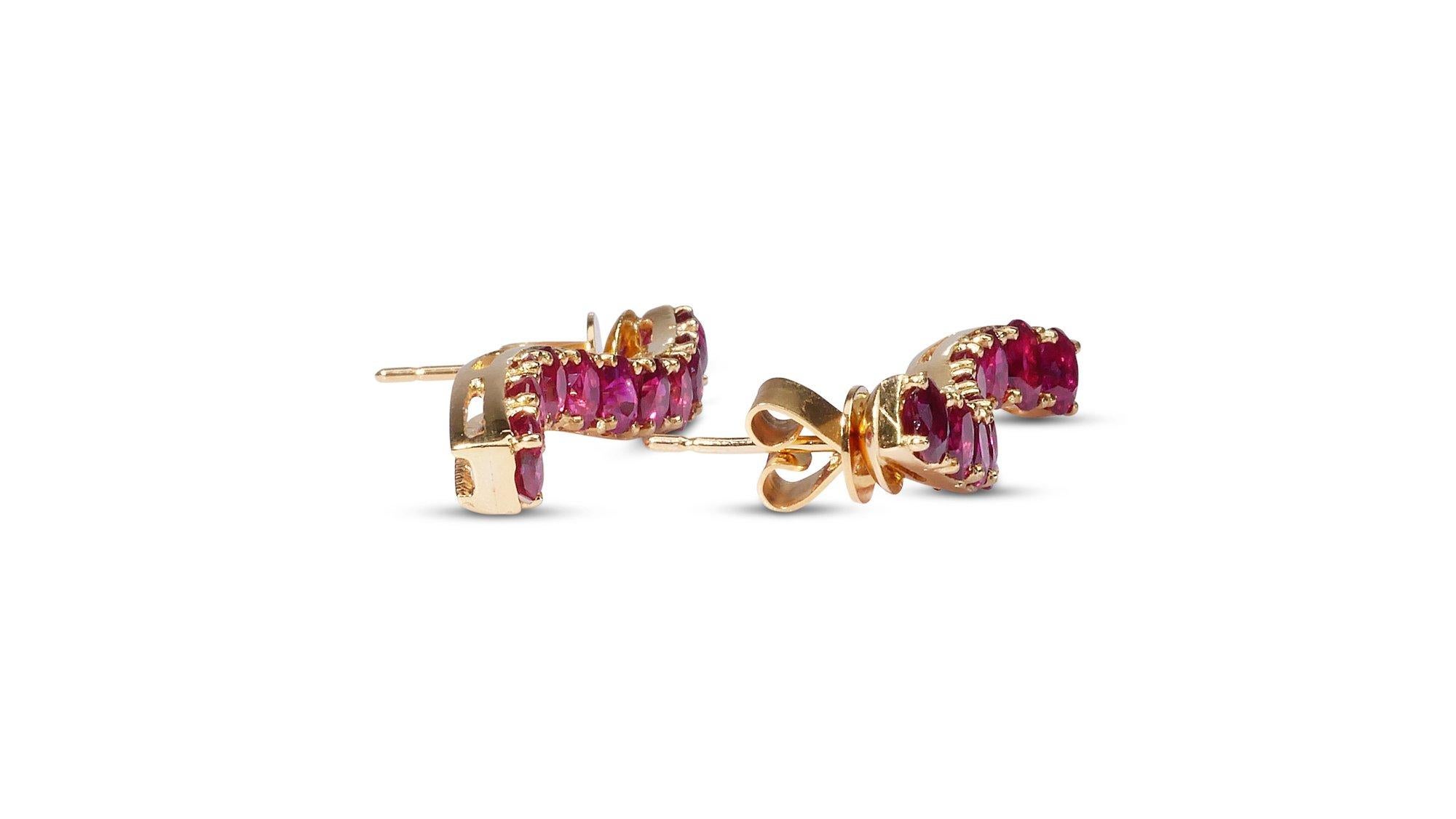 Round Cut Elegant 18K Yellow Gold Stud Earrings with Natural Ruby Gemstone-IGI Certificate