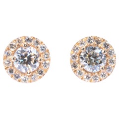 Elegant 18K Yellow gold Stud Halo Earrings with 1.06ct Natural Diamonds-AIG Cert