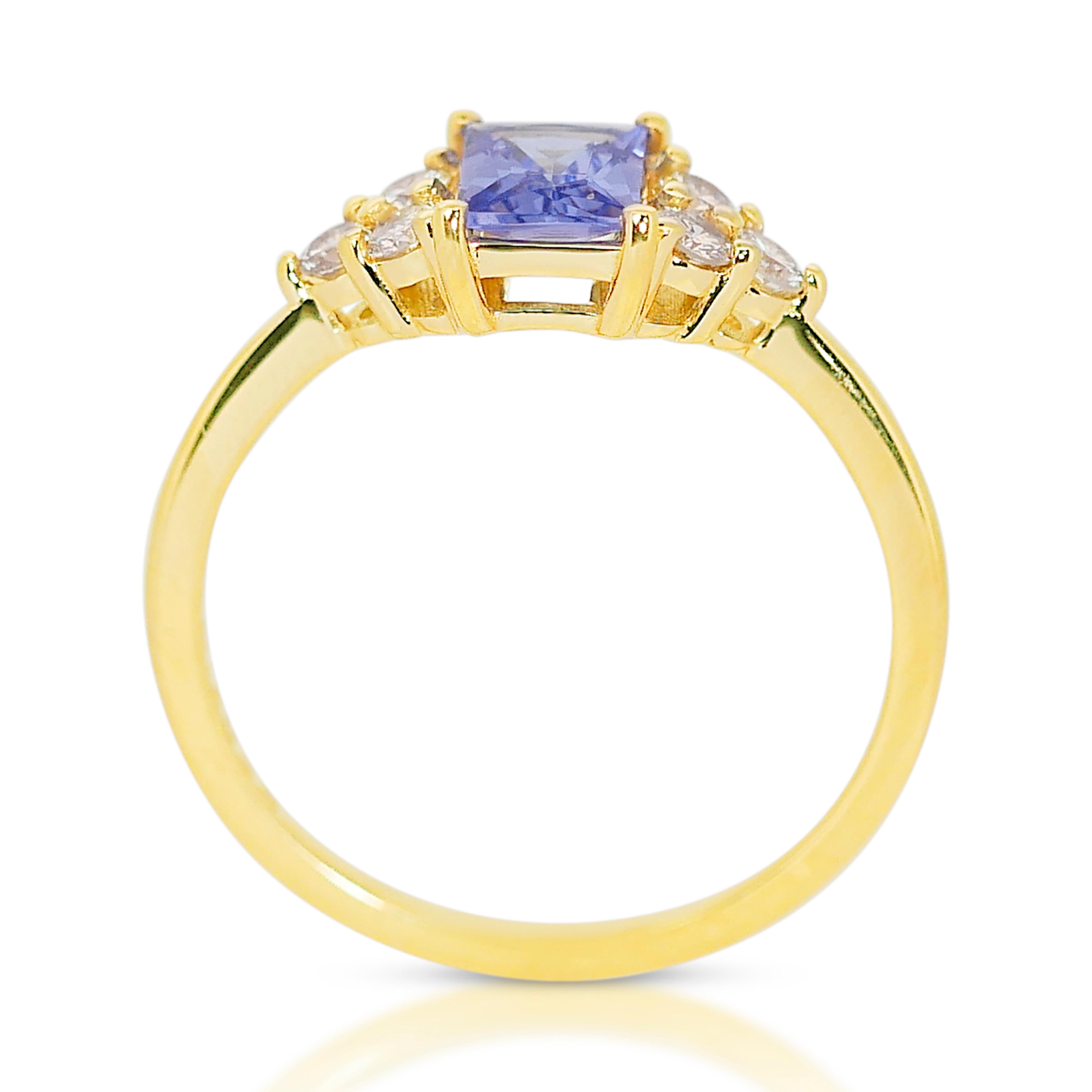Eleganter Tansanit und Diamant-Pavé-Ring aus 18 Karat Gelbgold mit 1,00 Karat -IGI-zertifiziert im Angebot 2