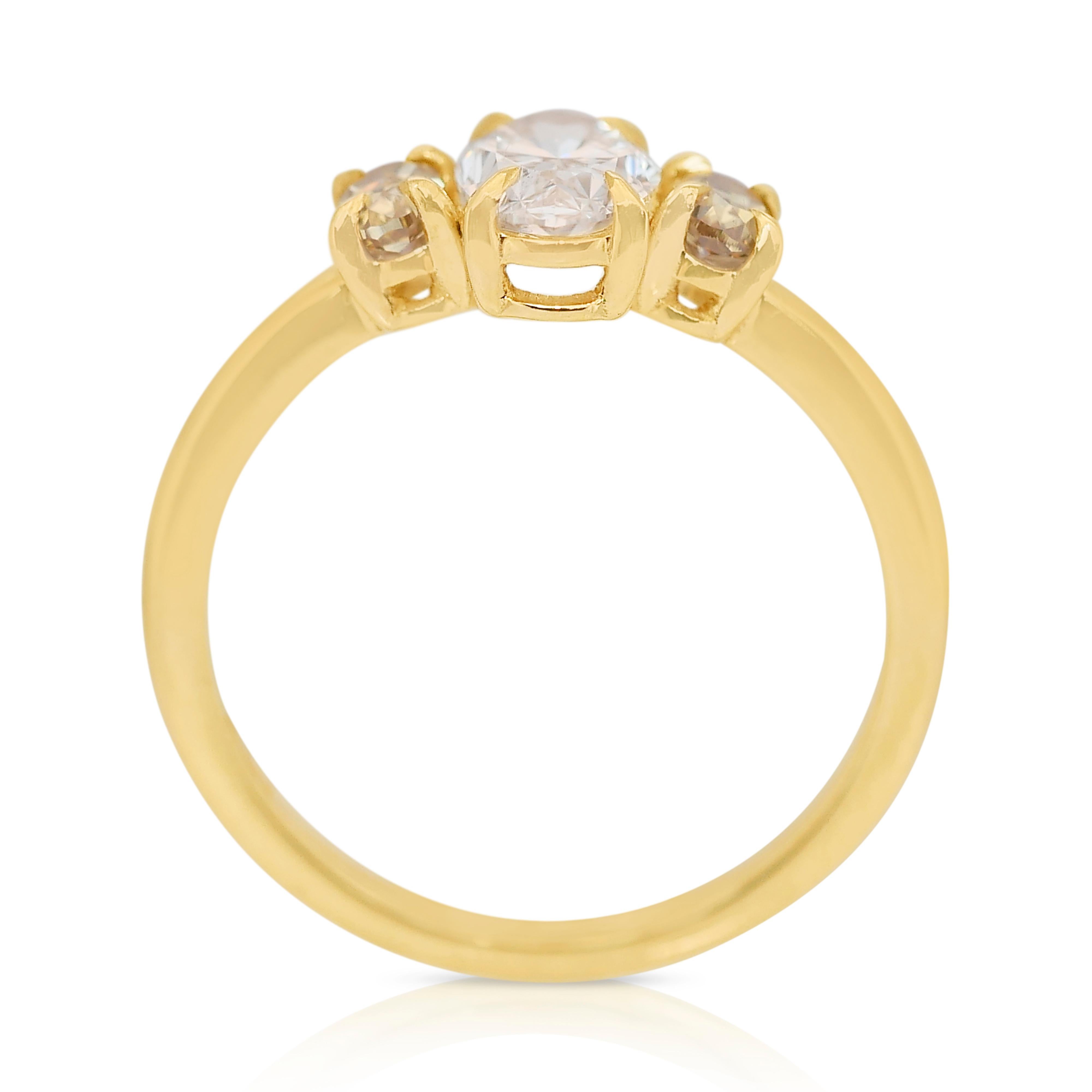 Exquisiter 1,12 Karat Diamanten 3-Stein-Ring aus 18 Karat Gelbgold - IGI-zertifiziert 3