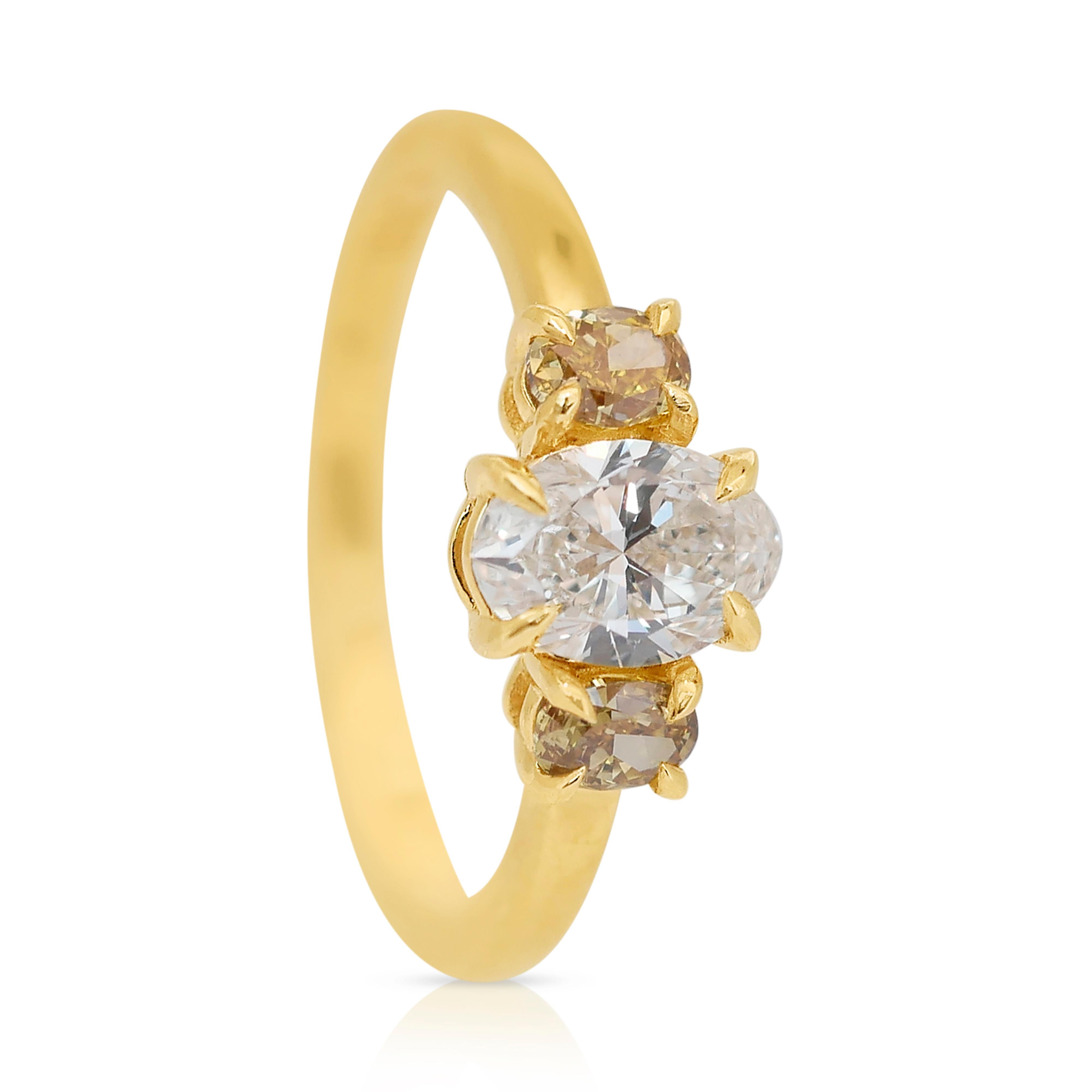Exquisiter 1,12 Karat Diamanten 3-Stein-Ring aus 18 Karat Gelbgold - IGI-zertifiziert 2