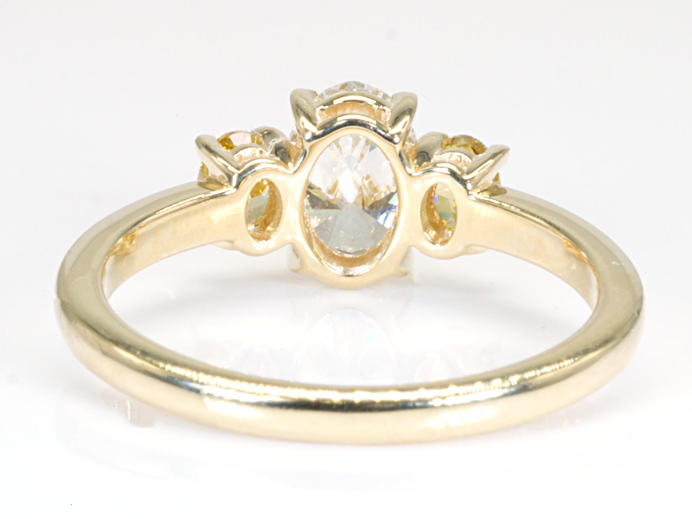 Oval Cut Elegant 18k Yellow Gold Three Stone Ring with 0.70 Ct Natural Diamonds, AIG Cert