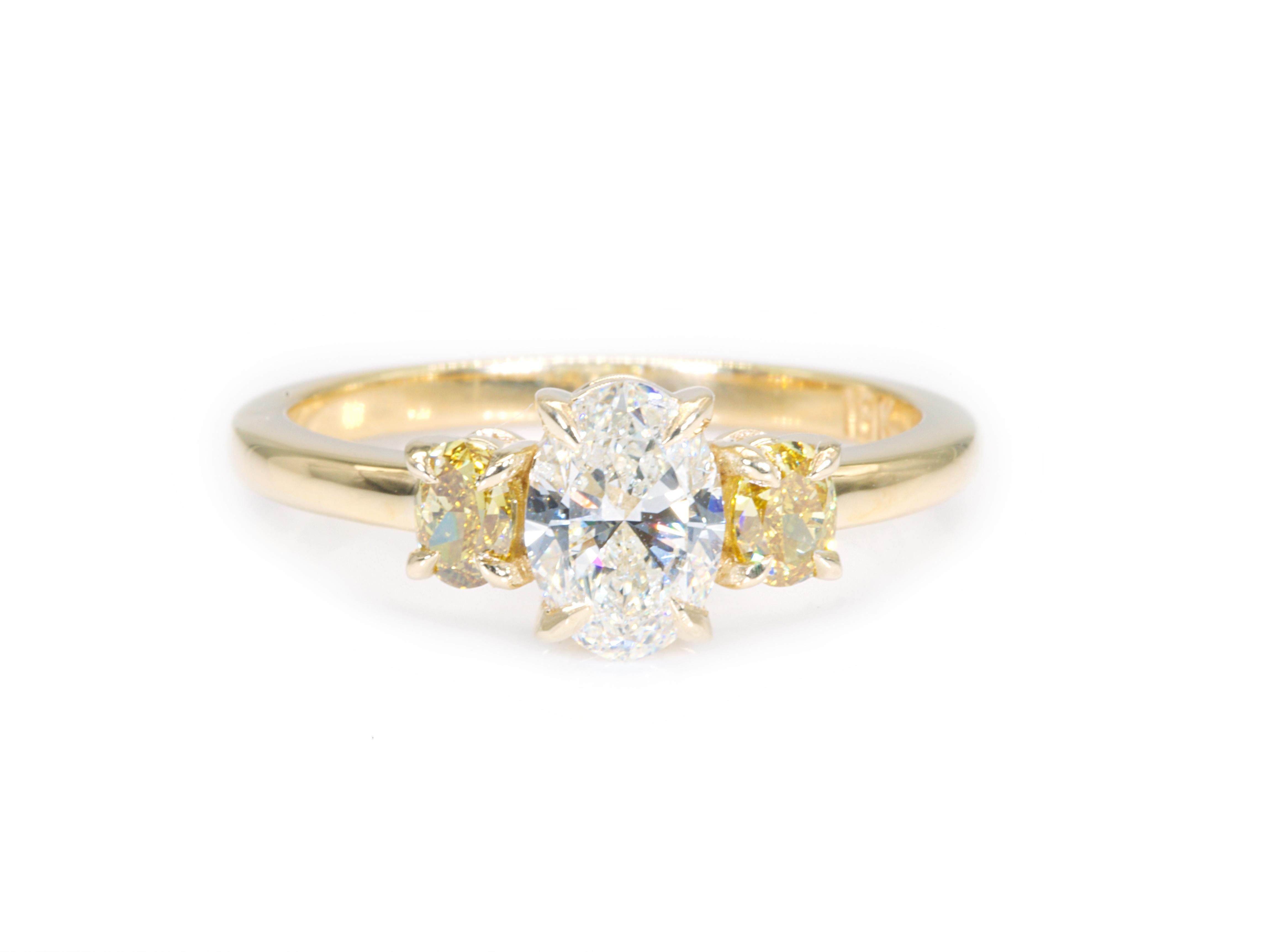 Elegant 18k Yellow Gold Three Stone Ring with 0.70 Ct Natural Diamonds, AIG Cert 1