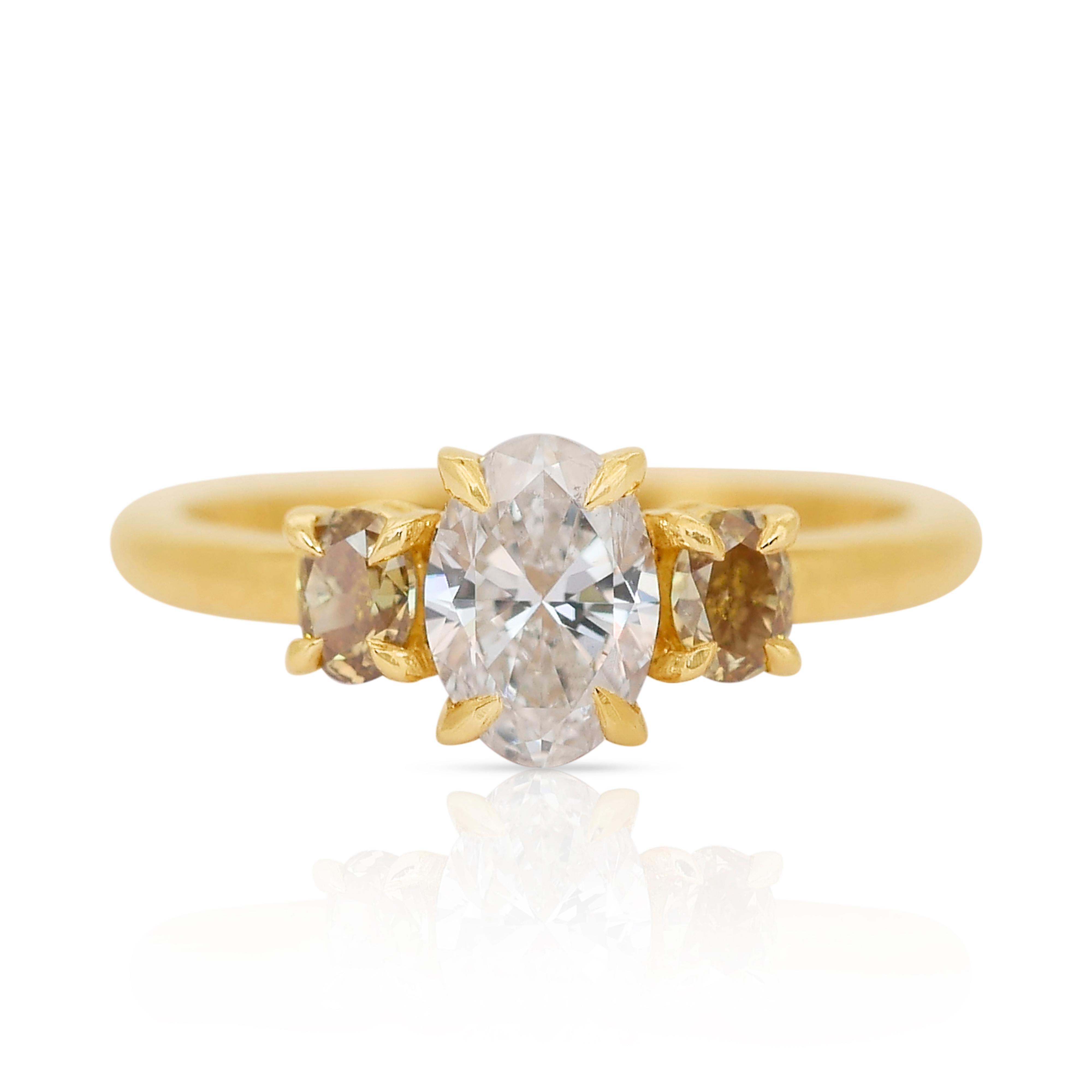 Exquisiter 1,12 Karat Diamanten 3-Stein-Ring aus 18 Karat Gelbgold - IGI-zertifiziert 4