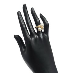 Elegant 18K Yellow Gold Twin Pearl & Diamond Bypass Ring