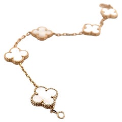 Elegant 18k Yellow Gold VCA Mother-Of-Pearl 5 Motifs Bracelet