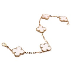 Elegant 18k Yellow Gold VCA Mother-Of-Pearl 5 Motifs Bracelet
