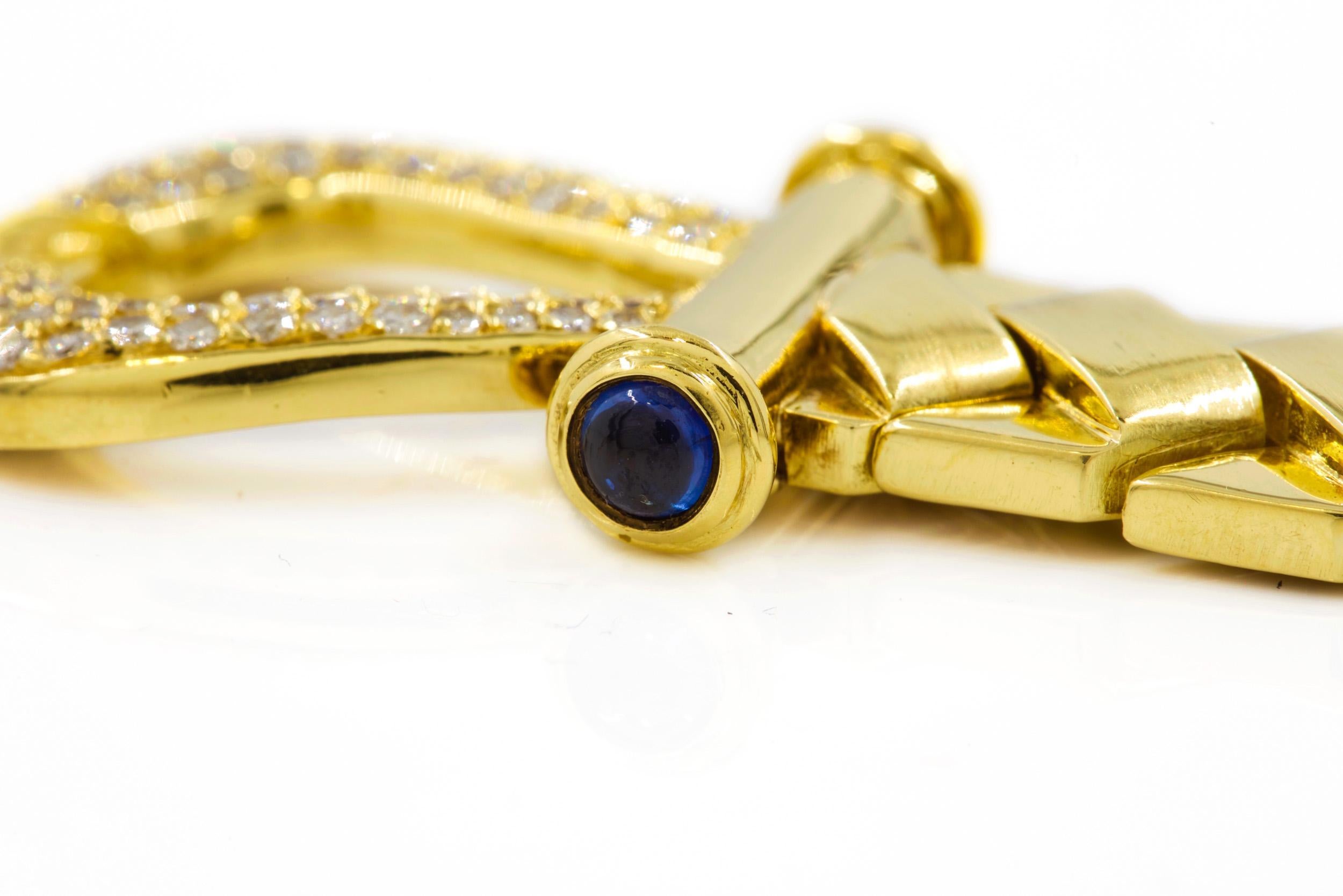 Elegant 18-Karat Gold Woven Strap Bracelet with 65 Diamonds and 4 Sapphires For Sale 6