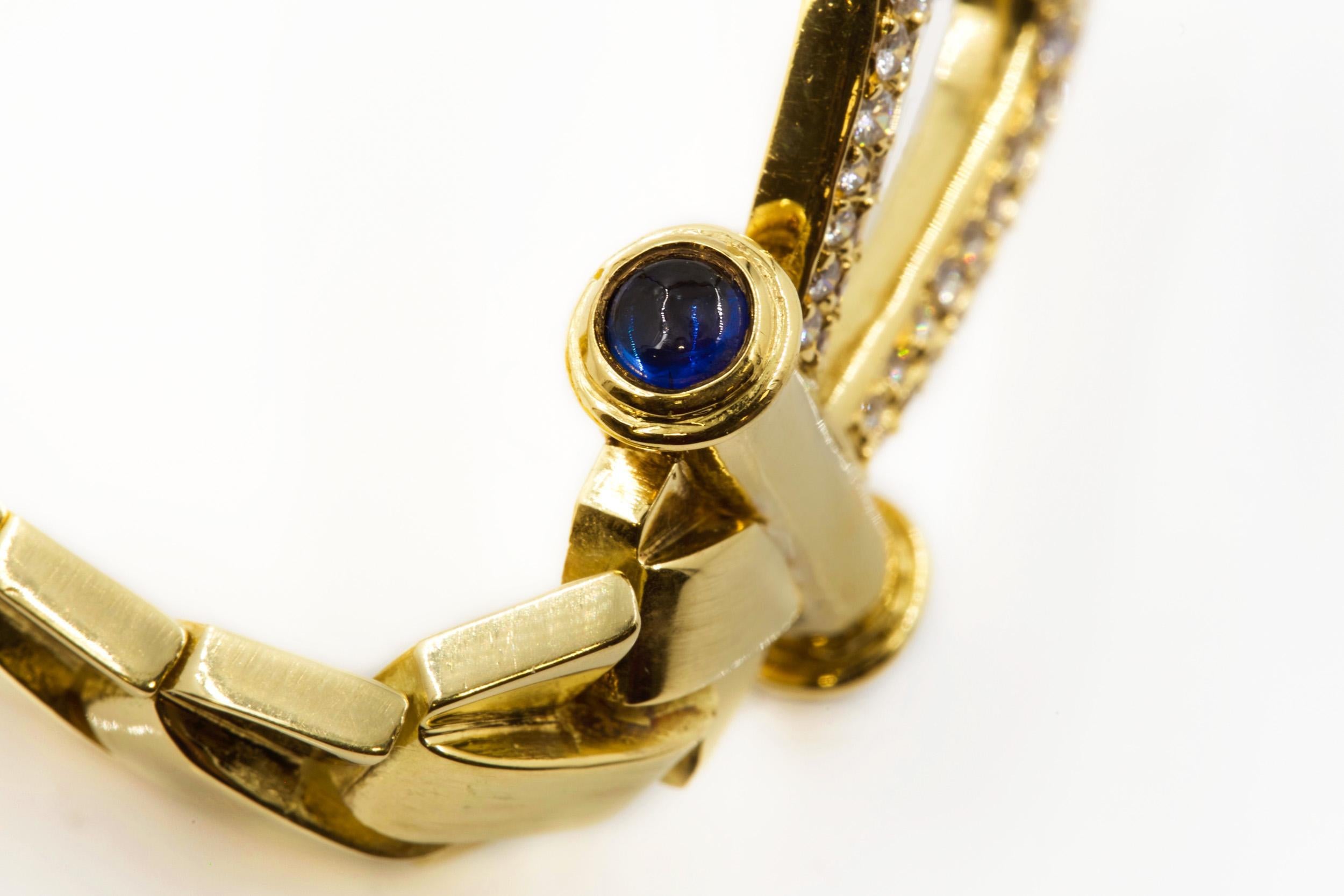 20th Century Elegant 18-Karat Gold Woven Strap Bracelet with 65 Diamonds and 4 Sapphires For Sale