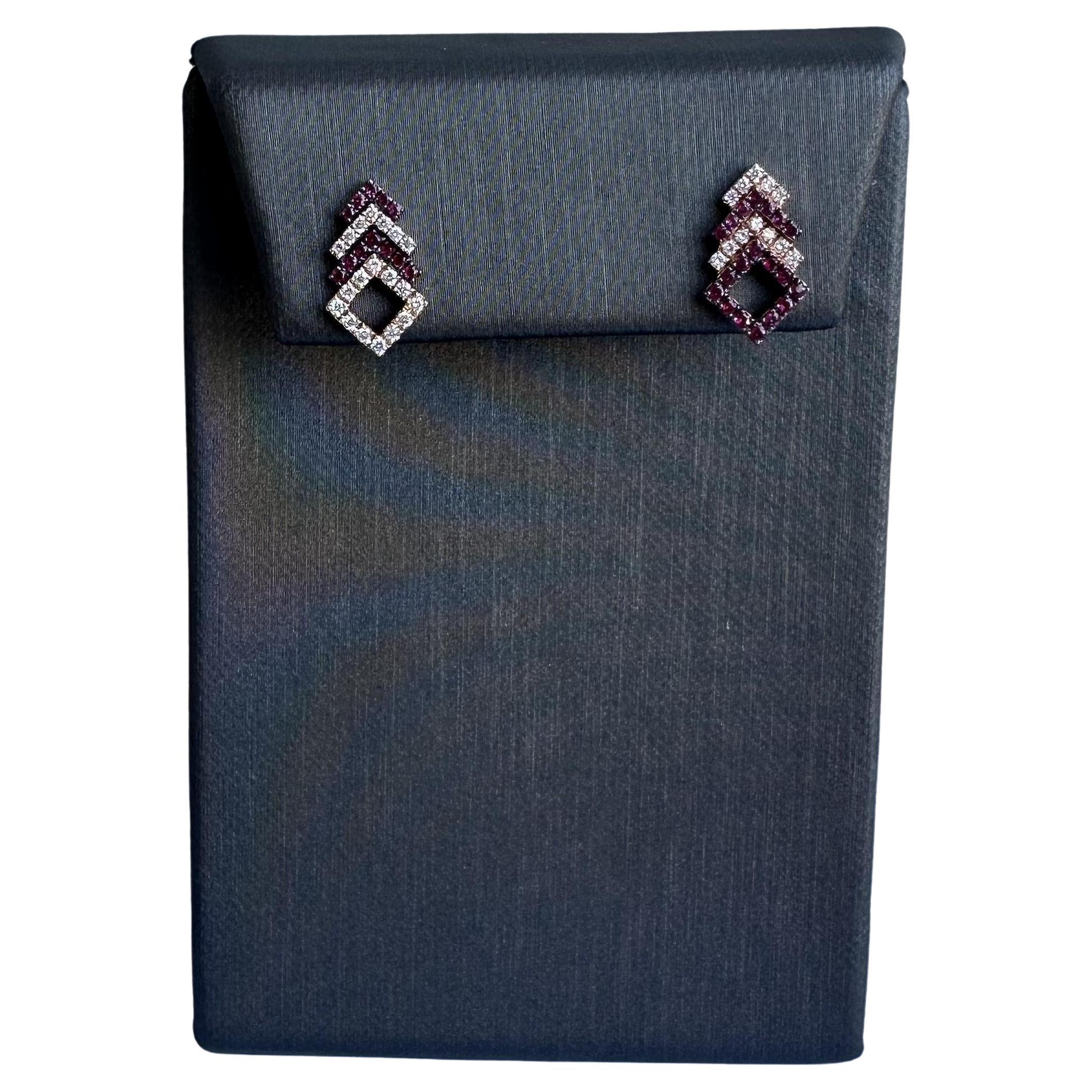 Elegant 18kt Rose Gold Diamond and Ruby Earrings - 0.25ctw Rubies, 0.19ctw Dia
