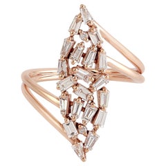 Elegant 18KT Rose Gold Marquise-Shaped Baguette Diamond Cluster Ring