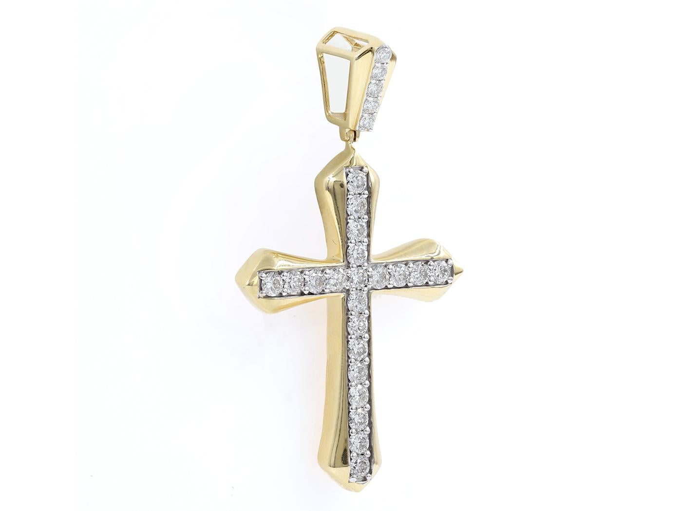 Contemporaneo Elegante ciondolo a forma di croce in oro giallo 18KT con 2,06 ct di diamanti naturali  IGI Certi in vendita